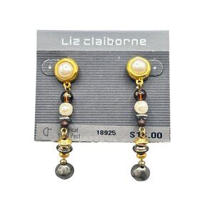 Vintage Liz Claiborne Drop Dangle Earrings New On Card Old Stock Pierced Long